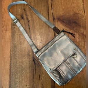 Fossil Crossbody Gold Metallic Purse w/Adjustable Strap, Pockets for Organizing